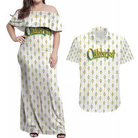Oktoberfest Couples Matching Off Shoulder Maxi Dress and Hawaiian Shirt with Oktoberfest Beer Mug Illustration White Diamond - Wonder Print Shop