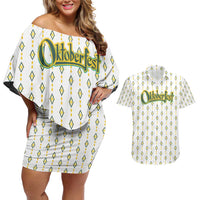 Oktoberfest Couples Matching Off Shoulder Short Dress and Hawaiian Shirt with Oktoberfest Beer Mug Illustration White Diamond - Wonder Print Shop
