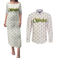 Oktoberfest Couples Matching Puletasi and Long Sleeve Button Shirt with Oktoberfest Beer Mug Illustration White Diamond - Wonder Print Shop