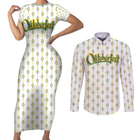 Oktoberfest Couples Matching Short Sleeve Bodycon Dress and Long Sleeve Button Shirt with Oktoberfest Beer Mug Illustration White Diamond - Wonder Print Shop