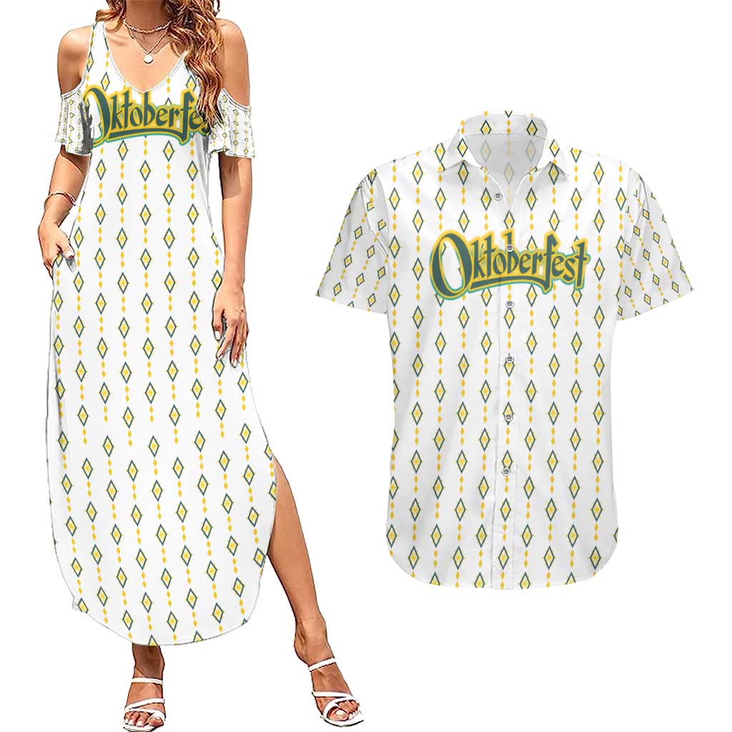 Oktoberfest Couples Matching Summer Maxi Dress and Hawaiian Shirt with Oktoberfest Beer Mug Illustration White Diamond - Wonder Print Shop