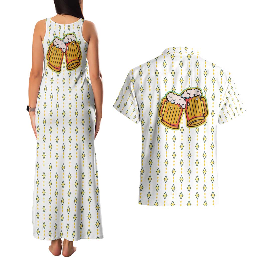 Oktoberfest Couples Matching Tank Maxi Dress and Hawaiian Shirt with Oktoberfest Beer Mug Illustration White Diamond - Wonder Print Shop