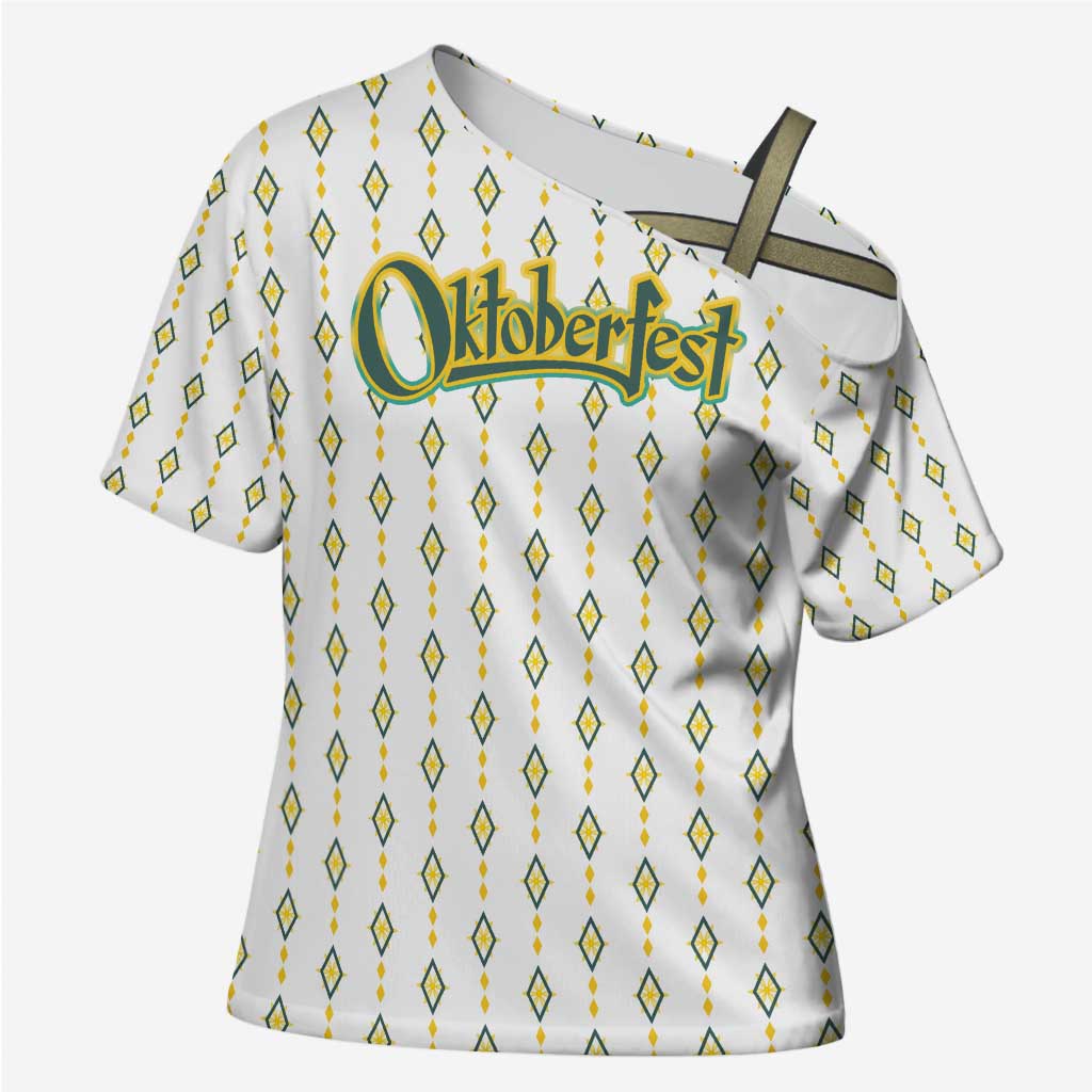 Oktoberfest Cross Shoulder Shirt with Oktoberfest Beer Mug Illustration White Diamond - Wonder Print Shop