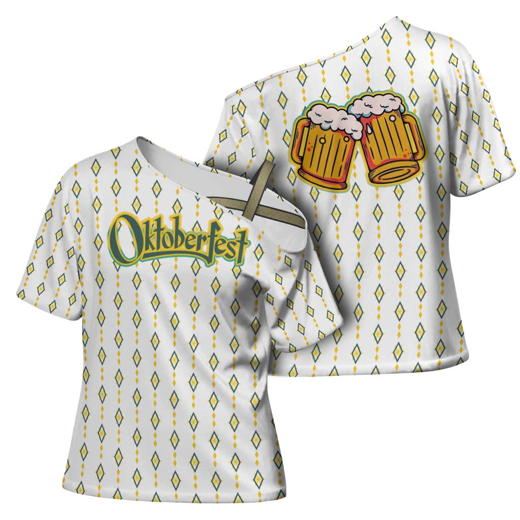 Oktoberfest Cross Shoulder Shirt with Oktoberfest Beer Mug Illustration White Diamond - Wonder Print Shop
