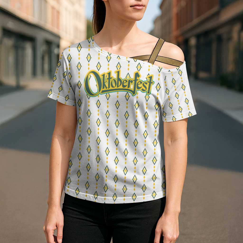 Oktoberfest Cross Shoulder Shirt with Oktoberfest Beer Mug Illustration White Diamond - Wonder Print Shop