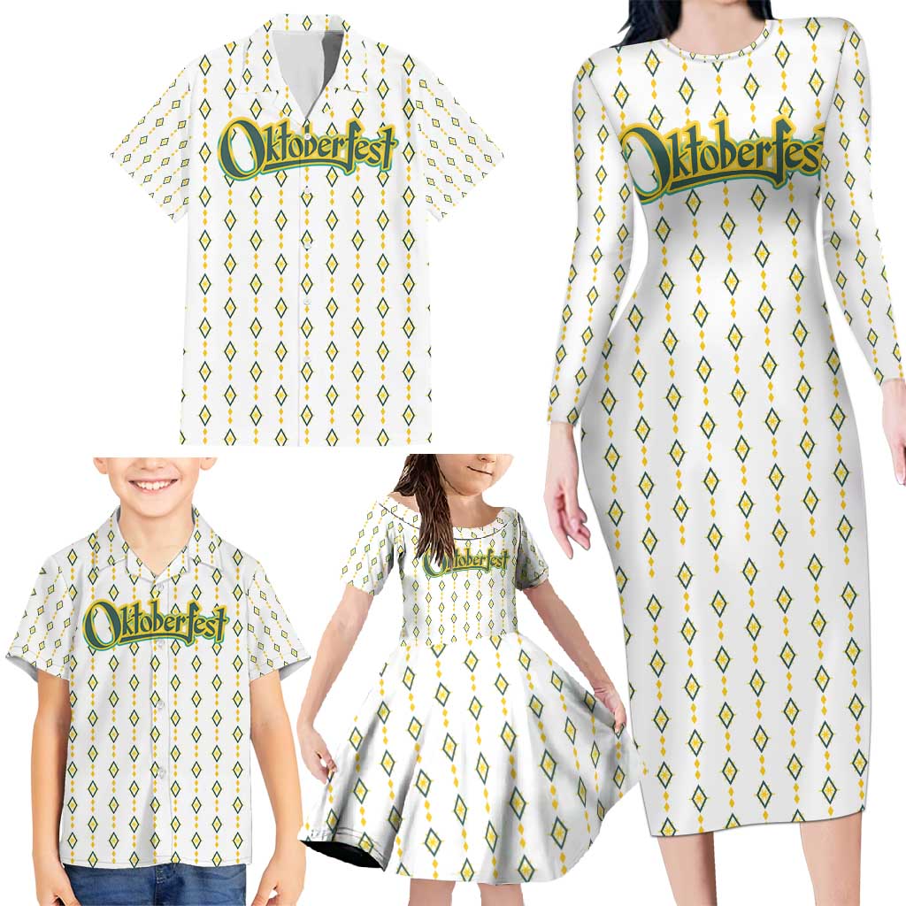 Oktoberfest Family Matching Long Sleeve Bodycon Dress and Hawaiian Shirt with Oktoberfest Beer Mug Illustration White Diamond - Wonder Print Shop