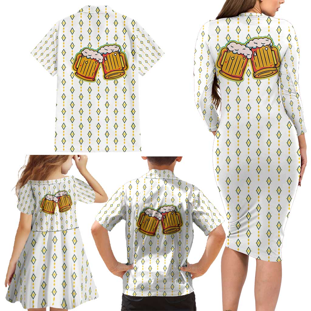 Oktoberfest Family Matching Long Sleeve Bodycon Dress and Hawaiian Shirt with Oktoberfest Beer Mug Illustration White Diamond - Wonder Print Shop