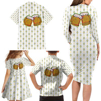 Oktoberfest Family Matching Long Sleeve Bodycon Dress and Hawaiian Shirt with Oktoberfest Beer Mug Illustration White Diamond - Wonder Print Shop