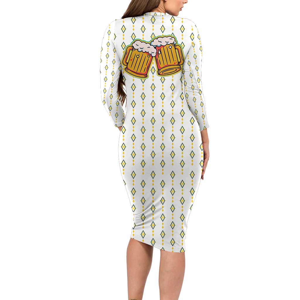 Oktoberfest Family Matching Long Sleeve Bodycon Dress and Hawaiian Shirt with Oktoberfest Beer Mug Illustration White Diamond - Wonder Print Shop