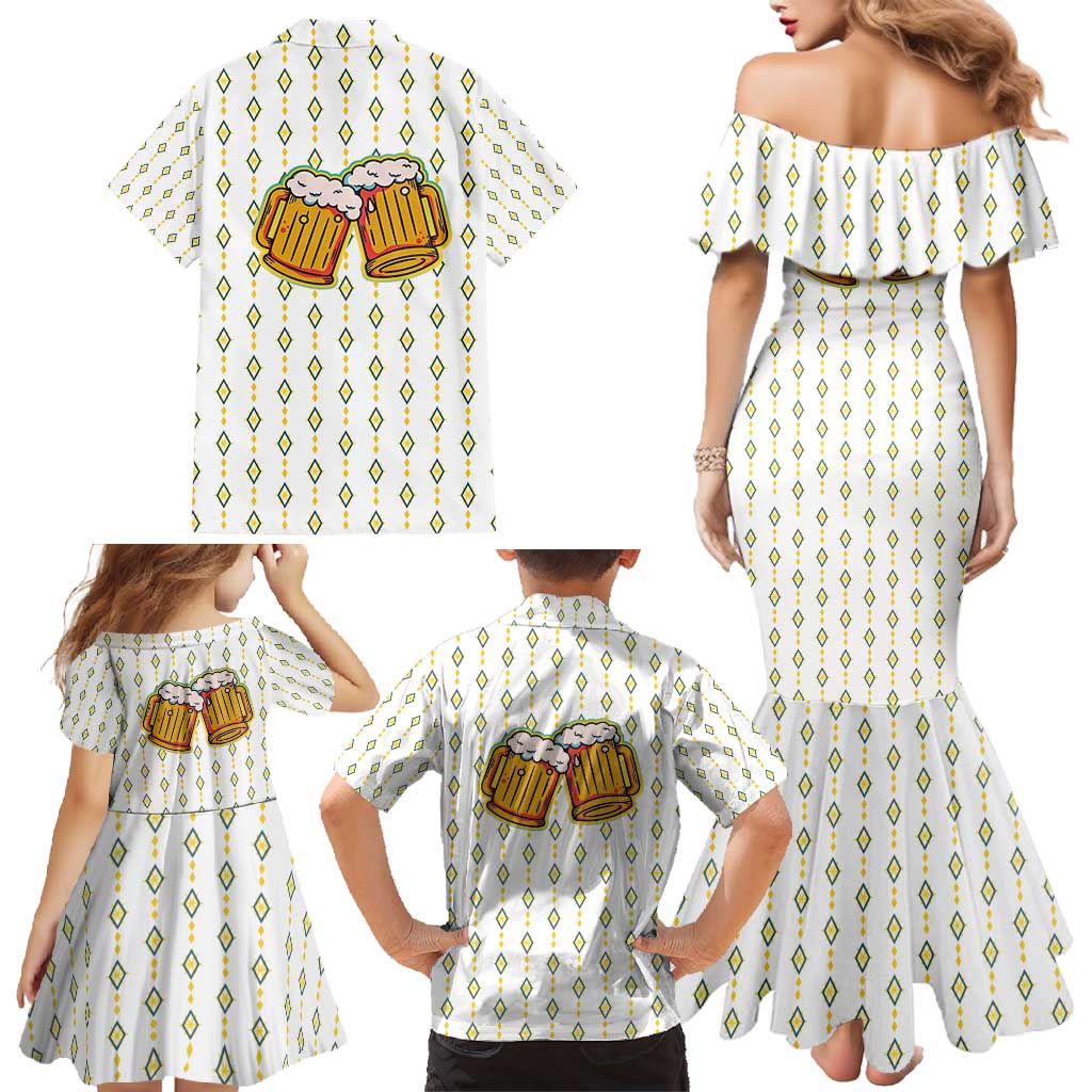 Oktoberfest Family Matching Mermaid Dress and Hawaiian Shirt with Oktoberfest Beer Mug Illustration White Diamond - Wonder Print Shop