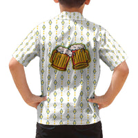 Oktoberfest Family Matching Off The Shoulder Long Sleeve Dress and Hawaiian Shirt with Oktoberfest Beer Mug Illustration White Diamond - Wonder Print Shop