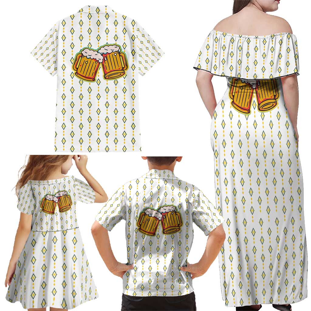Oktoberfest Family Matching Off Shoulder Maxi Dress and Hawaiian Shirt with Oktoberfest Beer Mug Illustration White Diamond - Wonder Print Shop