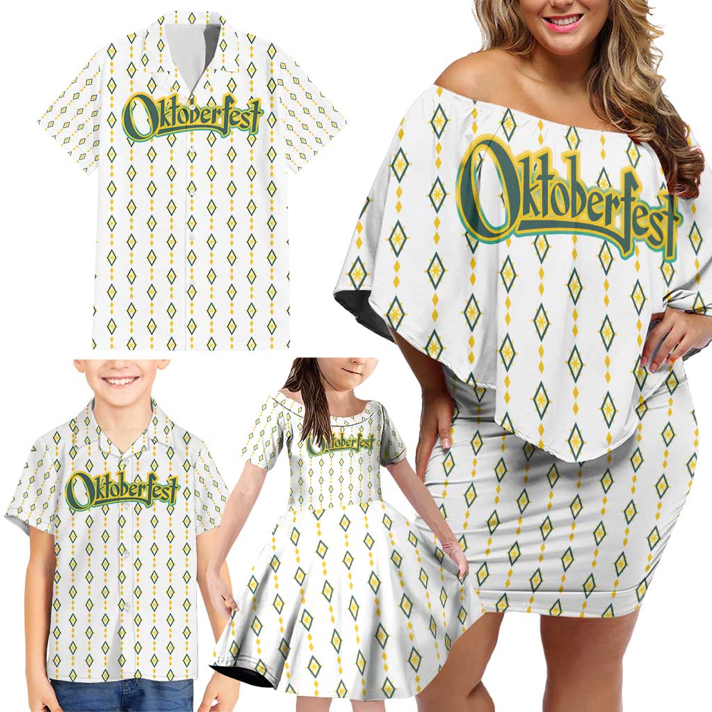 Oktoberfest Family Matching Off Shoulder Short Dress and Hawaiian Shirt with Oktoberfest Beer Mug Illustration White Diamond - Wonder Print Shop