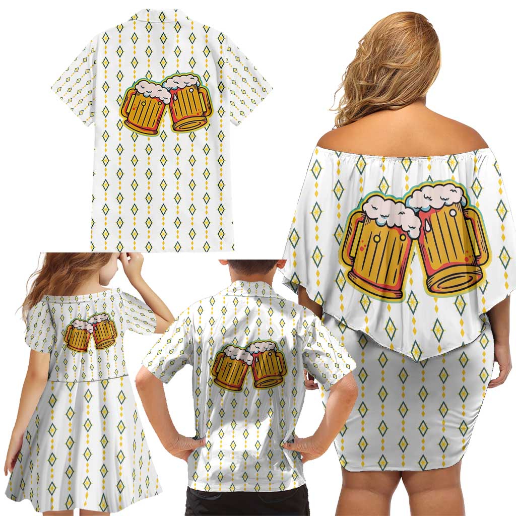 Oktoberfest Family Matching Off Shoulder Short Dress and Hawaiian Shirt with Oktoberfest Beer Mug Illustration White Diamond - Wonder Print Shop