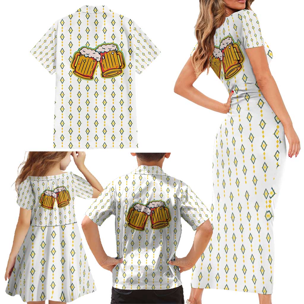 Oktoberfest Family Matching Short Sleeve Bodycon Dress and Hawaiian Shirt with Oktoberfest Beer Mug Illustration White Diamond - Wonder Print Shop