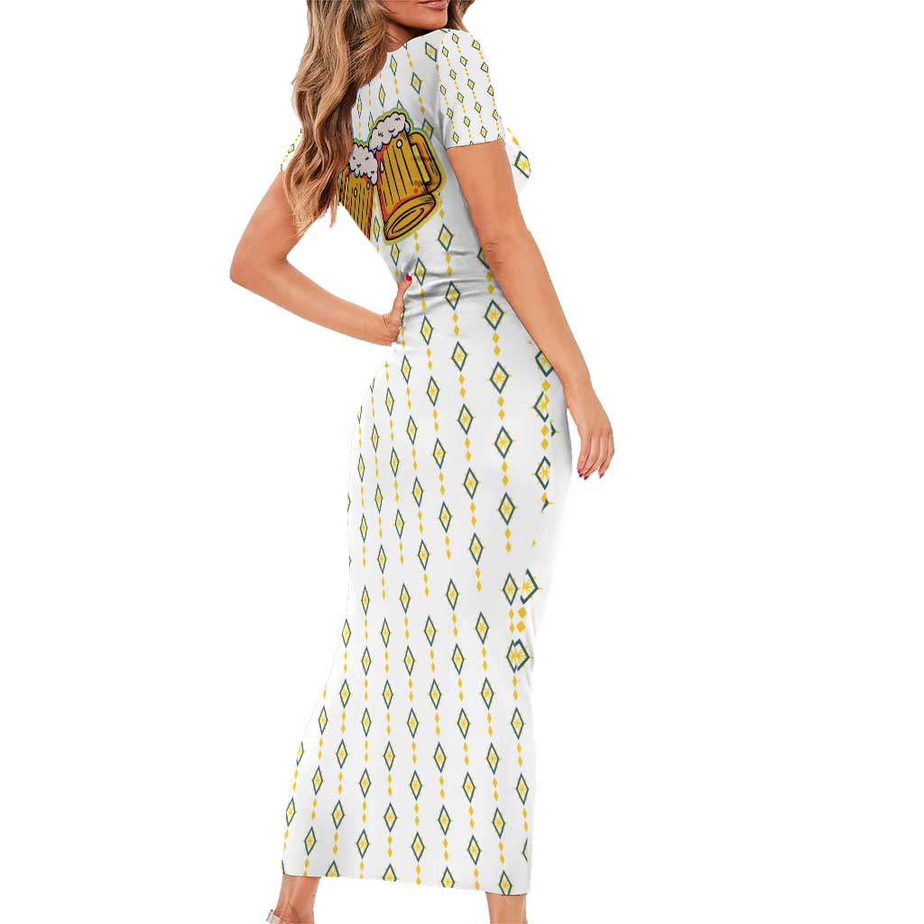 Oktoberfest Family Matching Short Sleeve Bodycon Dress and Hawaiian Shirt with Oktoberfest Beer Mug Illustration White Diamond - Wonder Print Shop