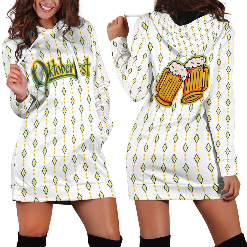 Oktoberfest Hoodie Dress with Oktoberfest Beer Mug Illustration White Diamond - Wonder Print Shop