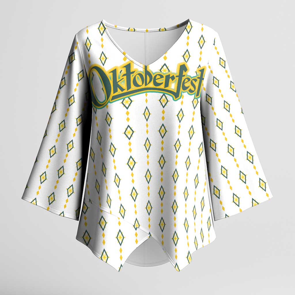 Oktoberfest Kimono Sleeve Blouse with Oktoberfest Beer Mug Illustration White Diamond - Wonder Print Shop