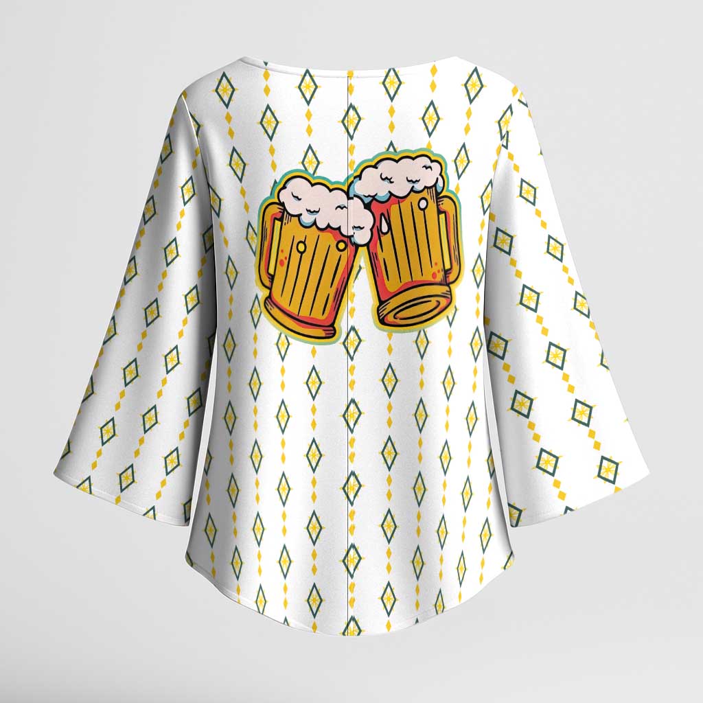 Oktoberfest Kimono Sleeve Blouse with Oktoberfest Beer Mug Illustration White Diamond - Wonder Print Shop