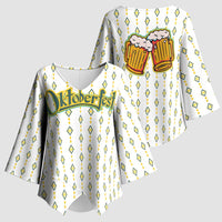 Oktoberfest Kimono Sleeve Blouse with Oktoberfest Beer Mug Illustration White Diamond - Wonder Print Shop