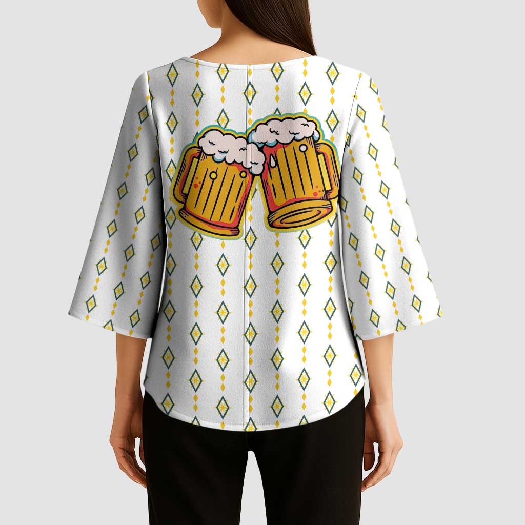 Oktoberfest Kimono Sleeve Blouse with Oktoberfest Beer Mug Illustration White Diamond - Wonder Print Shop