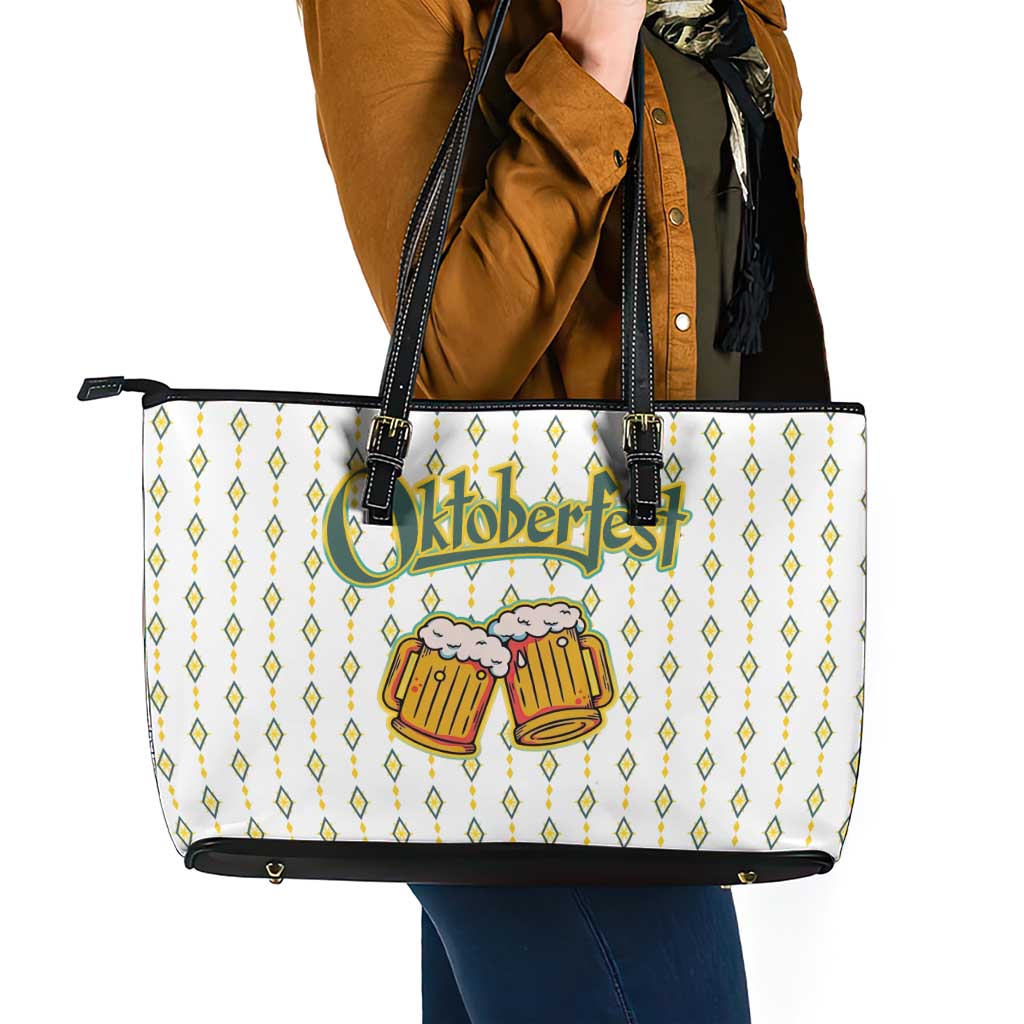 Oktoberfest Leather Tote Bag with Oktoberfest Beer Mug Illustration White Diamond - Wonder Print Shop