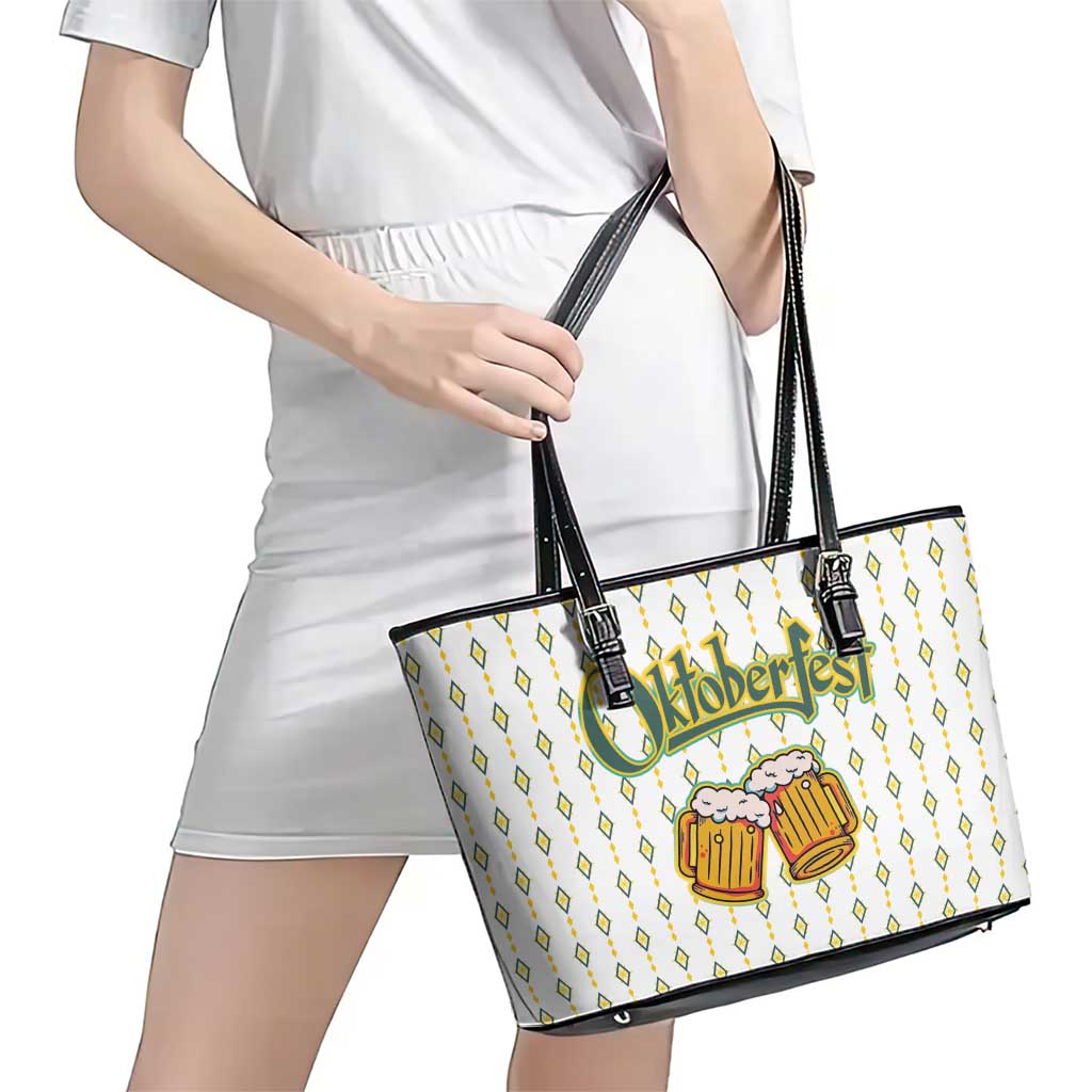 Oktoberfest Leather Tote Bag with Oktoberfest Beer Mug Illustration White Diamond - Wonder Print Shop