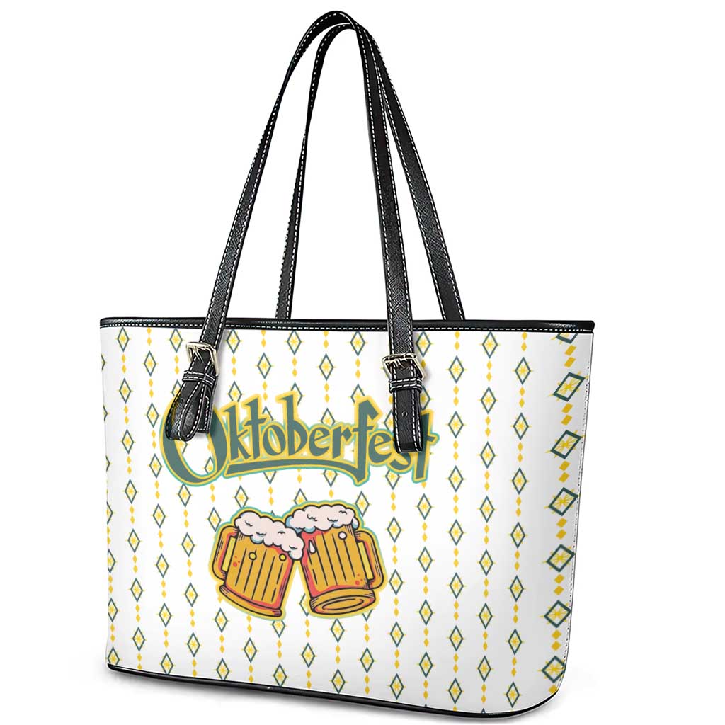 Oktoberfest Leather Tote Bag with Oktoberfest Beer Mug Illustration White Diamond - Wonder Print Shop