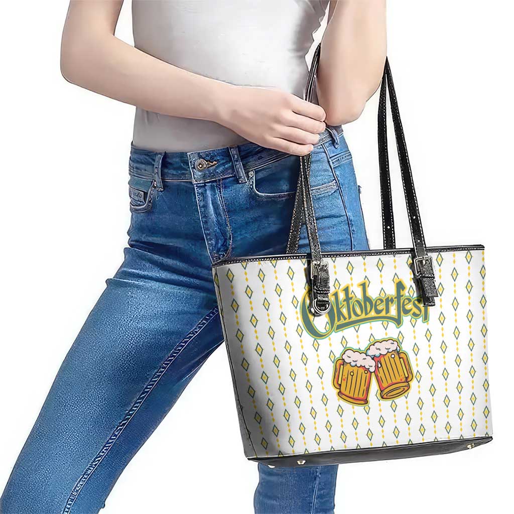 Oktoberfest Leather Tote Bag with Oktoberfest Beer Mug Illustration White Diamond - Wonder Print Shop