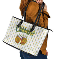 Oktoberfest Leather Tote Bag with Oktoberfest Beer Mug Illustration White Diamond - Wonder Print Shop