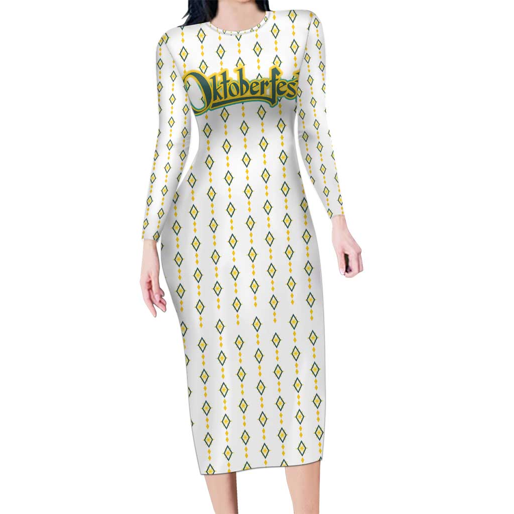 Oktoberfest Long Sleeve Bodycon Dress with Oktoberfest Beer Mug Illustration White Diamond - Wonder Print Shop