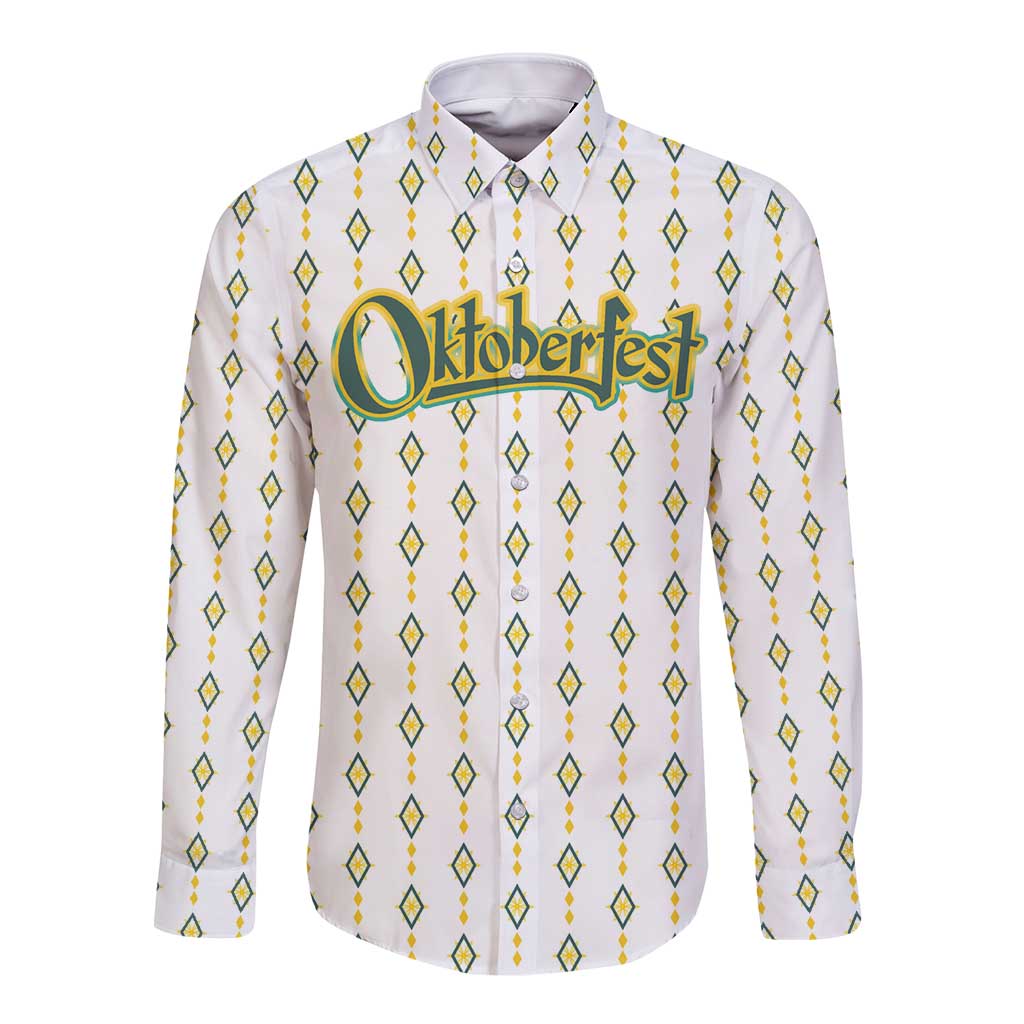 Oktoberfest Long Sleeve Button Shirt with Oktoberfest Beer Mug Illustration White Diamond - Wonder Print Shop
