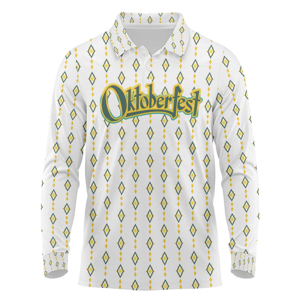 Oktoberfest Long Sleeve Polo Shirt with Oktoberfest Beer Mug Illustration White Diamond - Wonder Print Shop