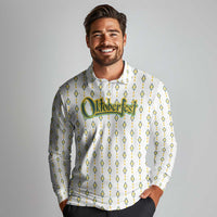 Oktoberfest Long Sleeve Polo Shirt with Oktoberfest Beer Mug Illustration White Diamond - Wonder Print Shop