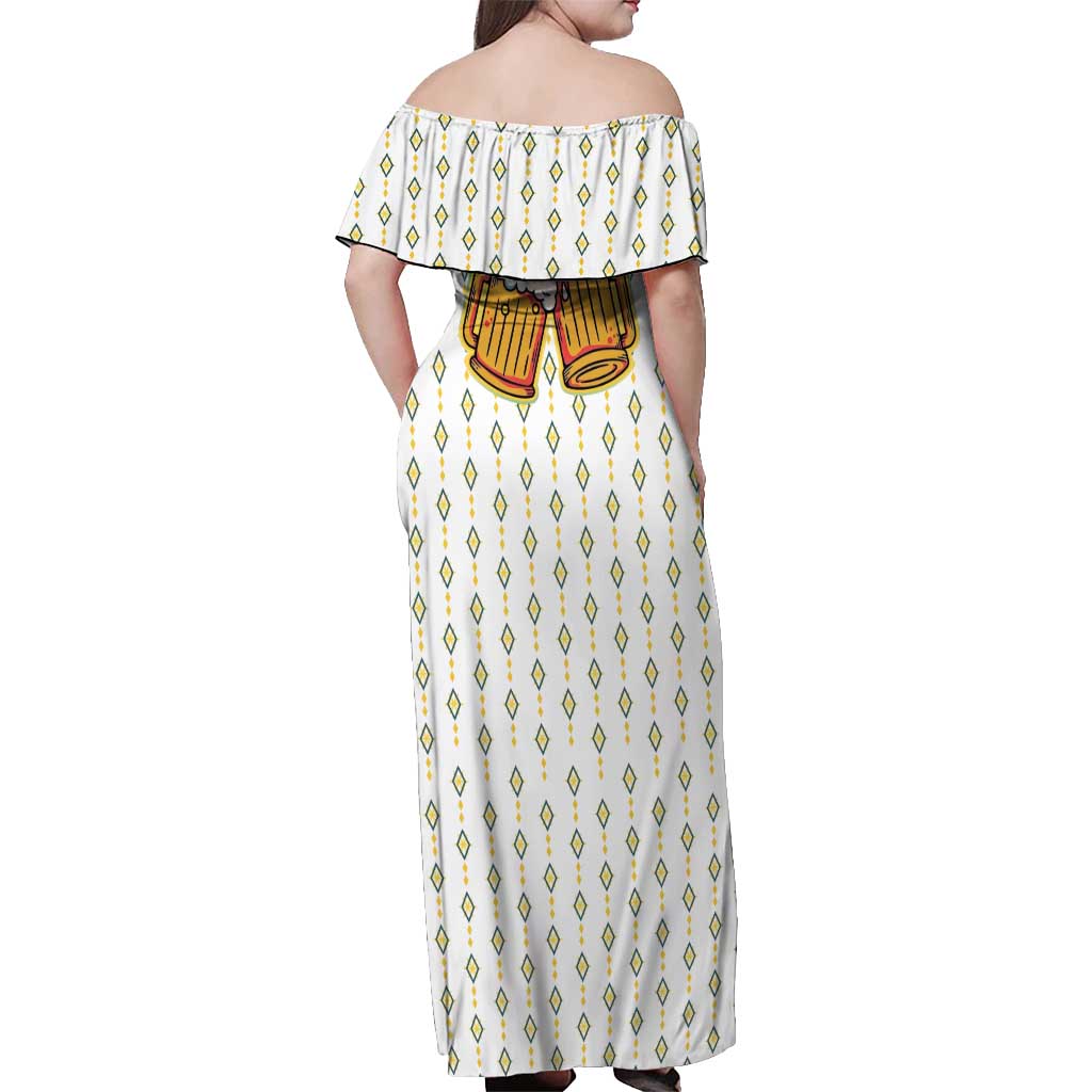 Oktoberfest Off Shoulder Maxi Dress with Oktoberfest Beer Mug Illustration White Diamond - Wonder Print Shop