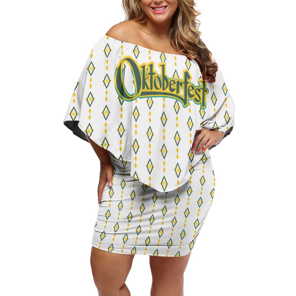 Oktoberfest Off Shoulder Short Dress with Oktoberfest Beer Mug Illustration White Diamond - Wonder Print Shop