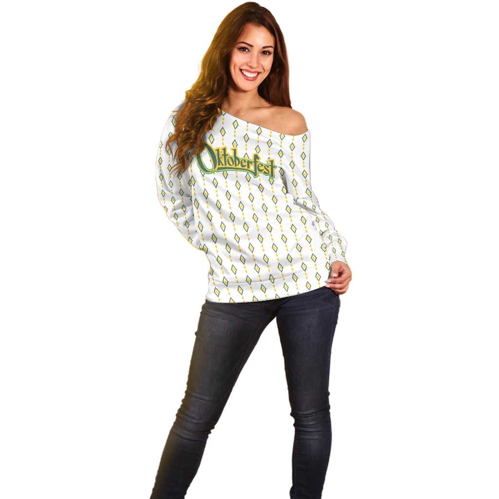 Oktoberfest Off Shoulder Sweater with Oktoberfest Beer Mug Illustration White Diamond - Wonder Print Shop