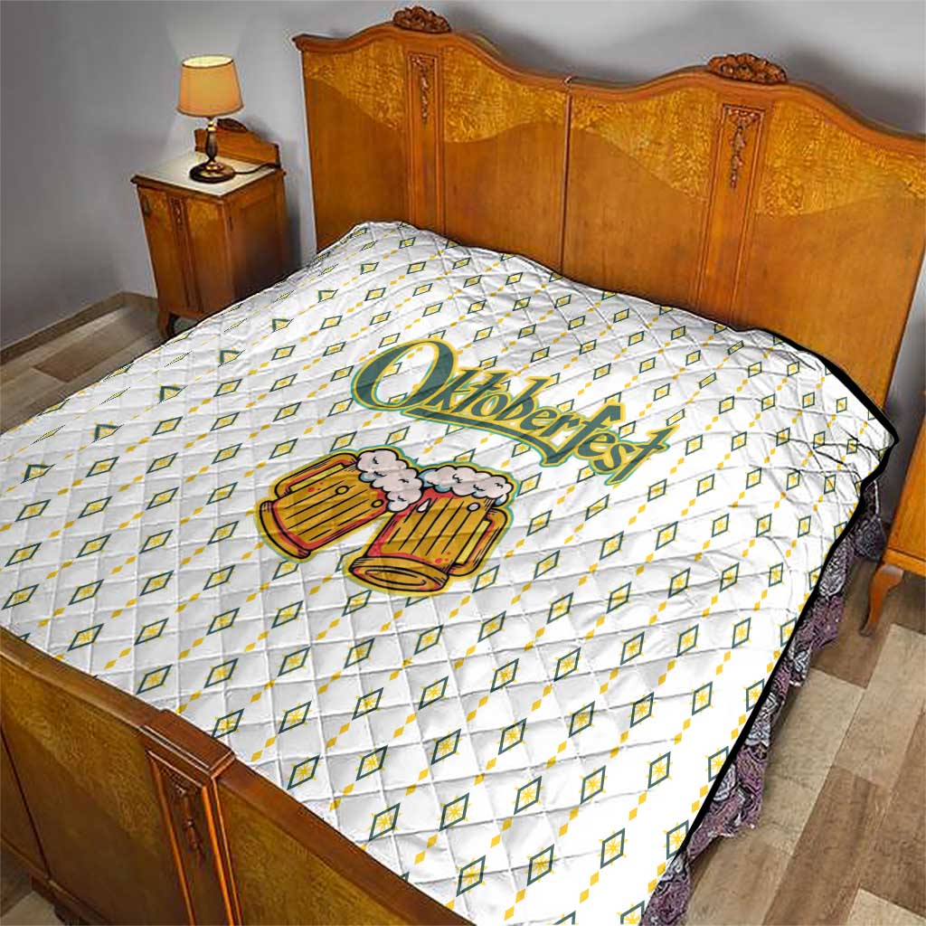 Oktoberfest Quilt with Oktoberfest Beer Mug Illustration White Diamond - Wonder Print Shop