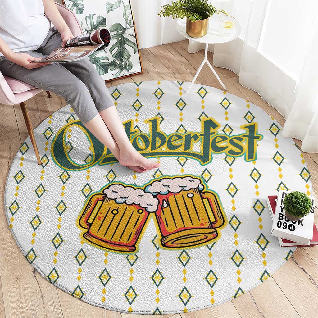 Oktoberfest Round Carpet with Oktoberfest Beer Mug Illustration White Diamond - Wonder Print Shop