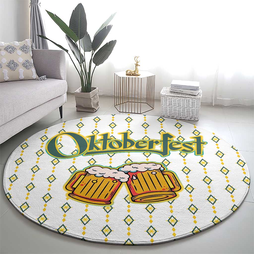 Oktoberfest Round Carpet with Oktoberfest Beer Mug Illustration White Diamond - Wonder Print Shop