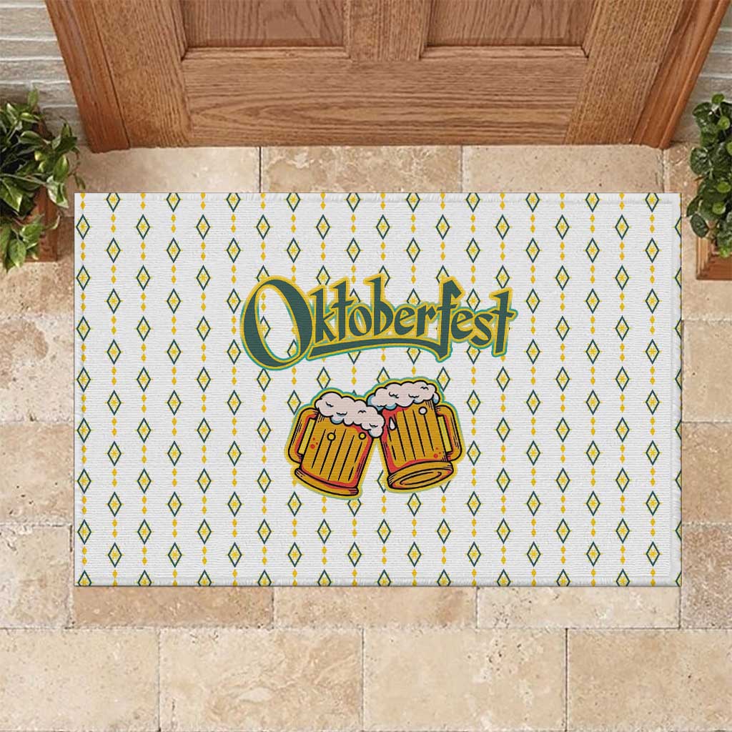 Oktoberfest Rubber Doormat with Oktoberfest Beer Mug Illustration White Diamond - Wonder Print Shop