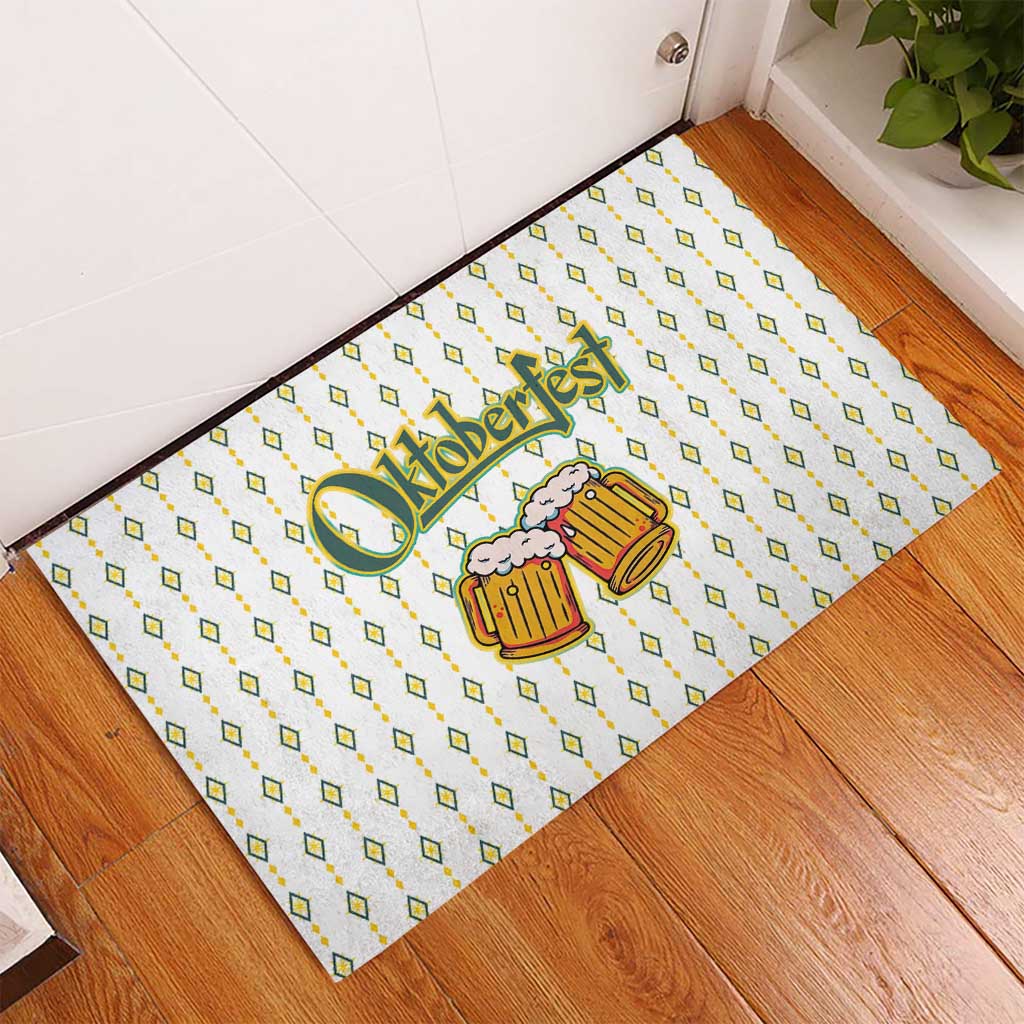 Oktoberfest Rubber Doormat with Oktoberfest Beer Mug Illustration White Diamond - Wonder Print Shop