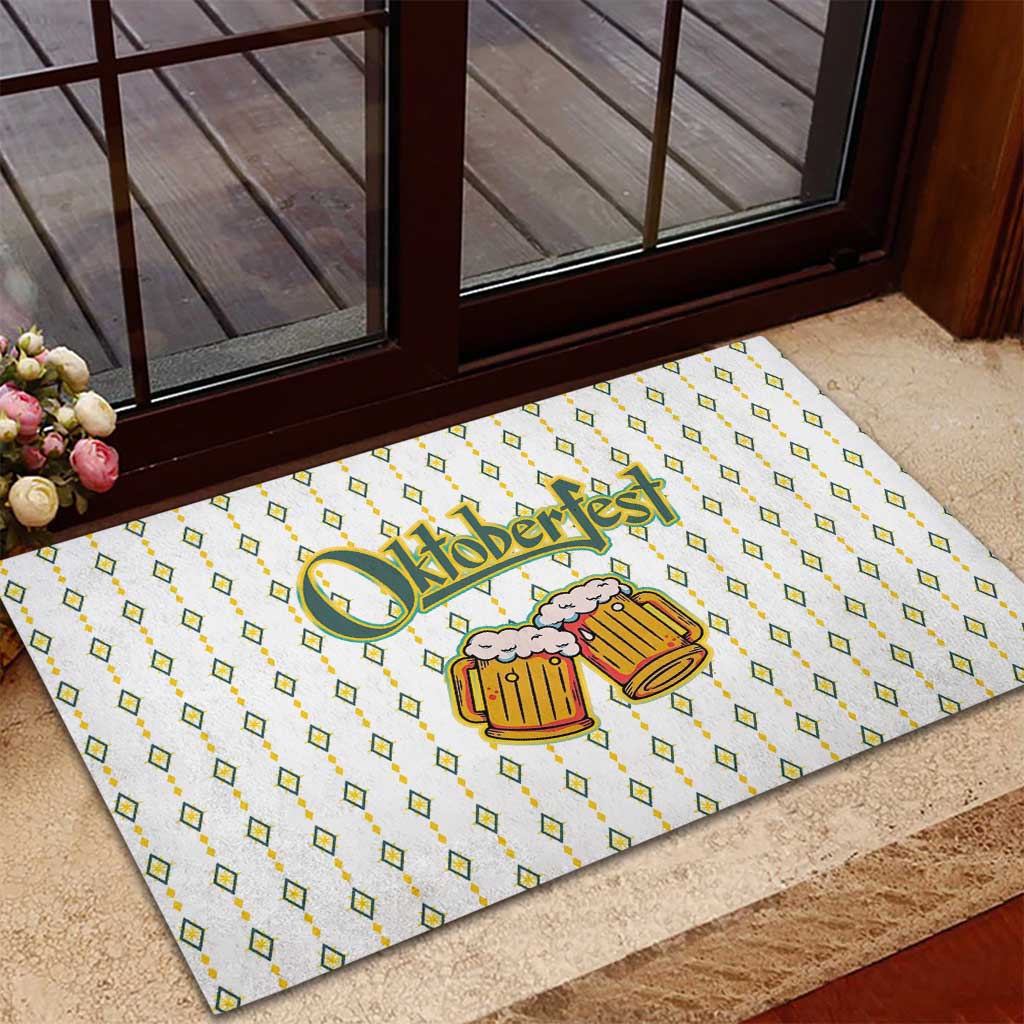 Oktoberfest Rubber Doormat with Oktoberfest Beer Mug Illustration White Diamond - Wonder Print Shop