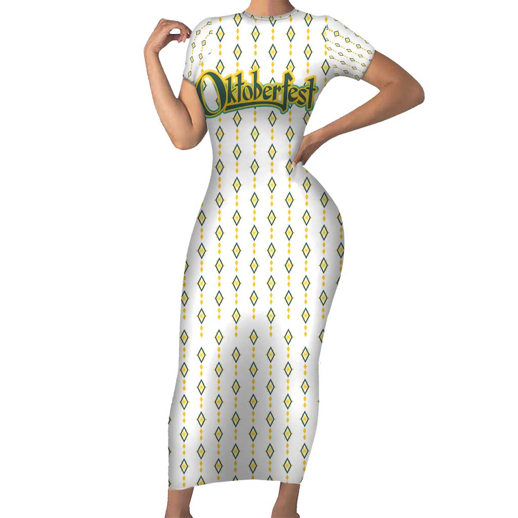 Oktoberfest Short Sleeve Bodycon Dress with Oktoberfest Beer Mug Illustration White Diamond - Wonder Print Shop