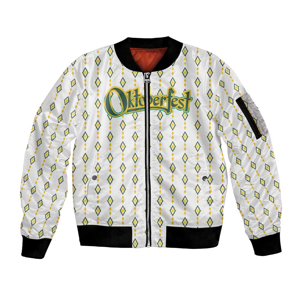 Oktoberfest Sleeve Zip Bomber Jacket with Oktoberfest Beer Mug Illustration White Diamond - Wonder Print Shop