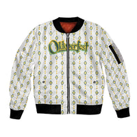 Oktoberfest Sleeve Zip Bomber Jacket with Oktoberfest Beer Mug Illustration White Diamond - Wonder Print Shop