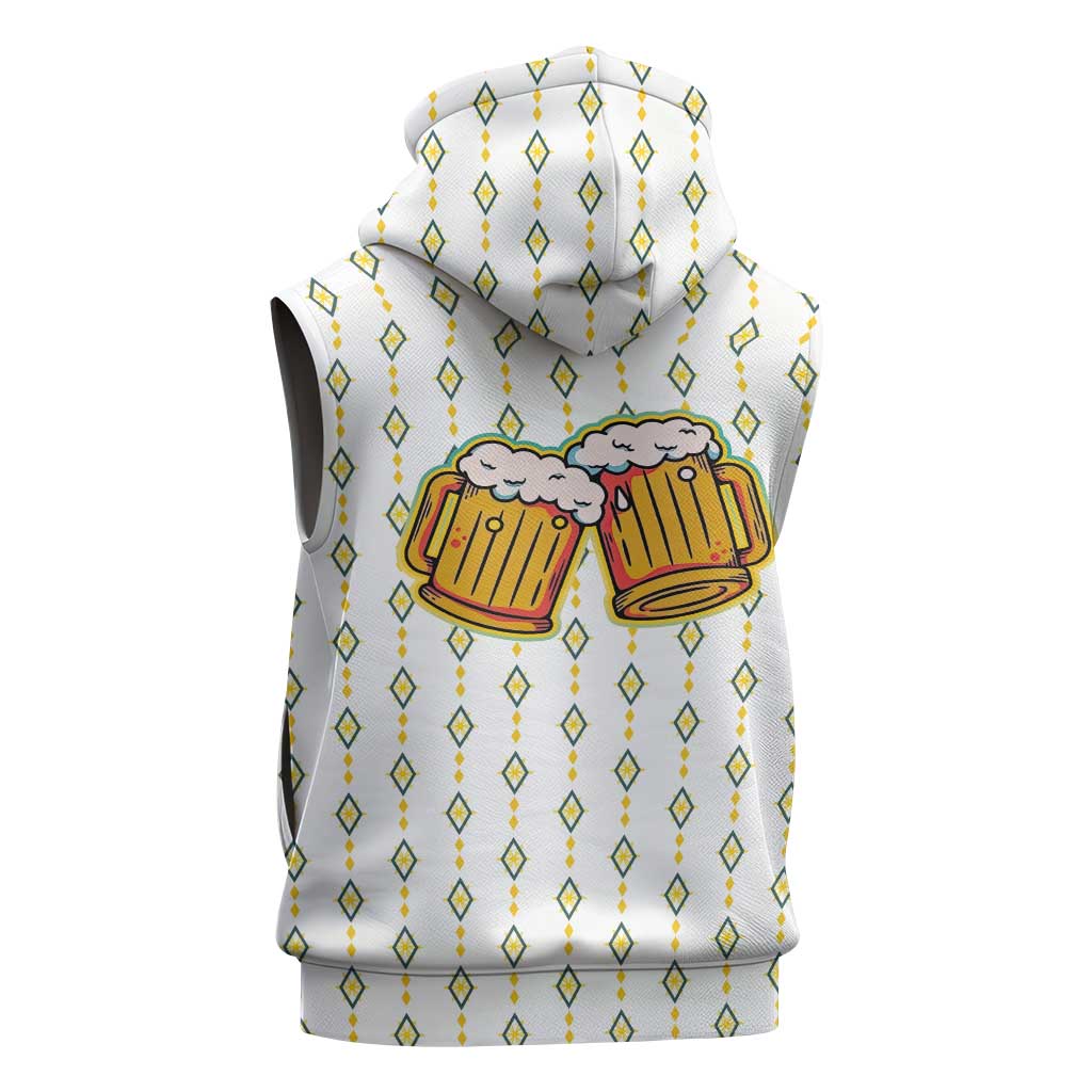 Oktoberfest Sleeveless Hoodie with Oktoberfest Beer Mug Illustration White Diamond - Wonder Print Shop