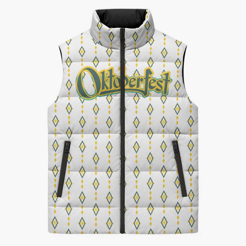 Oktoberfest Sleeveless Puffer Jacket with Oktoberfest Beer Mug Illustration White Diamond - Wonder Print Shop