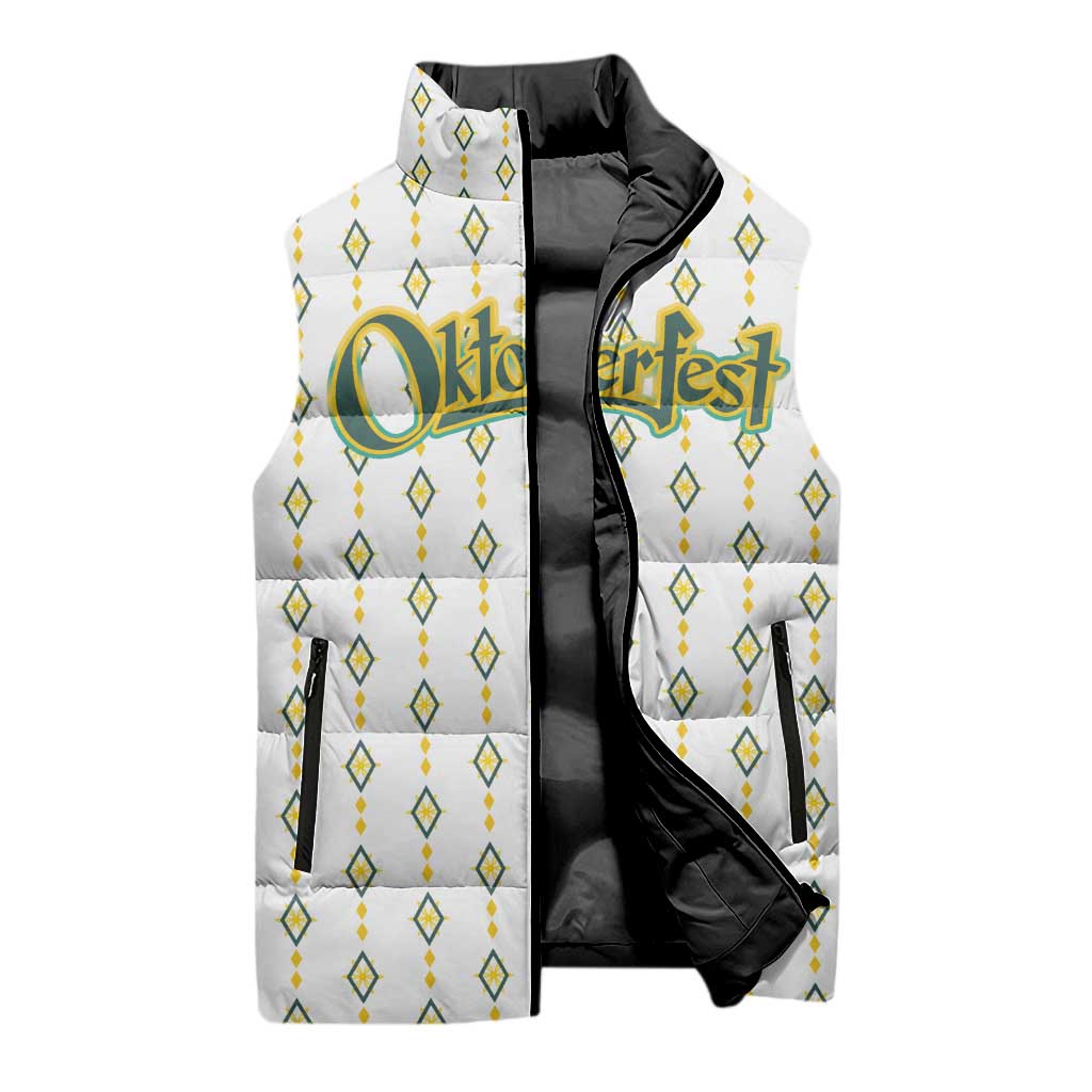Oktoberfest Sleeveless Puffer Jacket with Oktoberfest Beer Mug Illustration White Diamond - Wonder Print Shop