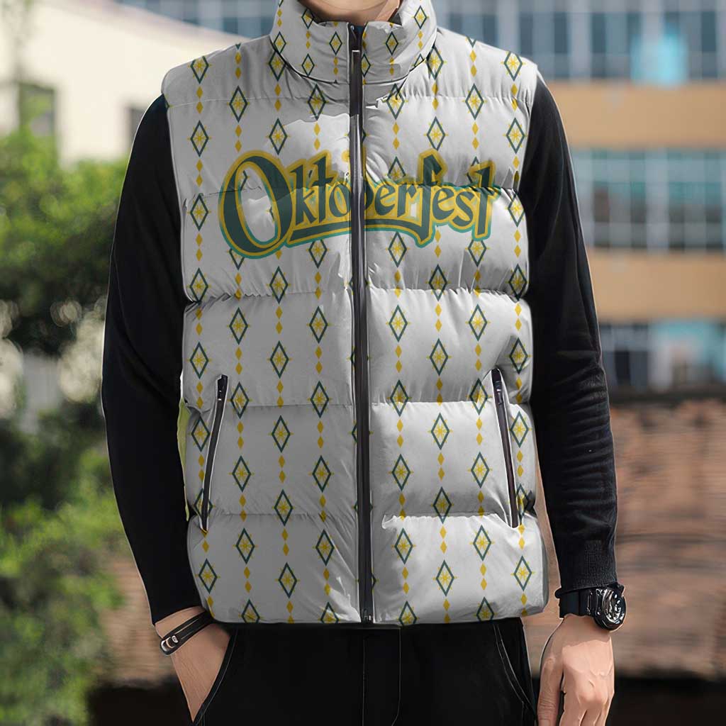 Oktoberfest Sleeveless Puffer Jacket with Oktoberfest Beer Mug Illustration White Diamond - Wonder Print Shop